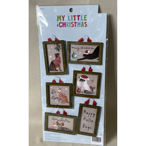 6 Mini‎ Cat Kitten Kitty Frame Christmas Holiday Ornaments NEW